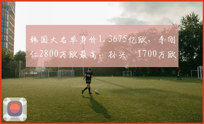 韩国大名单身价1.3675亿欧，李刚仁2800万欧最高，孙兴慜1700万欧
